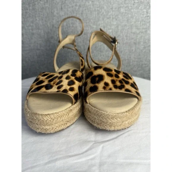 Sole Society Sandals Espadrilles Platform Leopard Print Brown Cow Hair Size‎ 7M - Picture 3 of 9